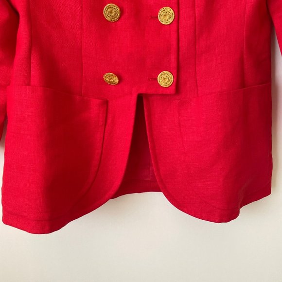 Vintage Yves Saint Laurent Skirt Suit 10 Red Double Breasted Blazer Gold Buttons - Picture 8 of 14